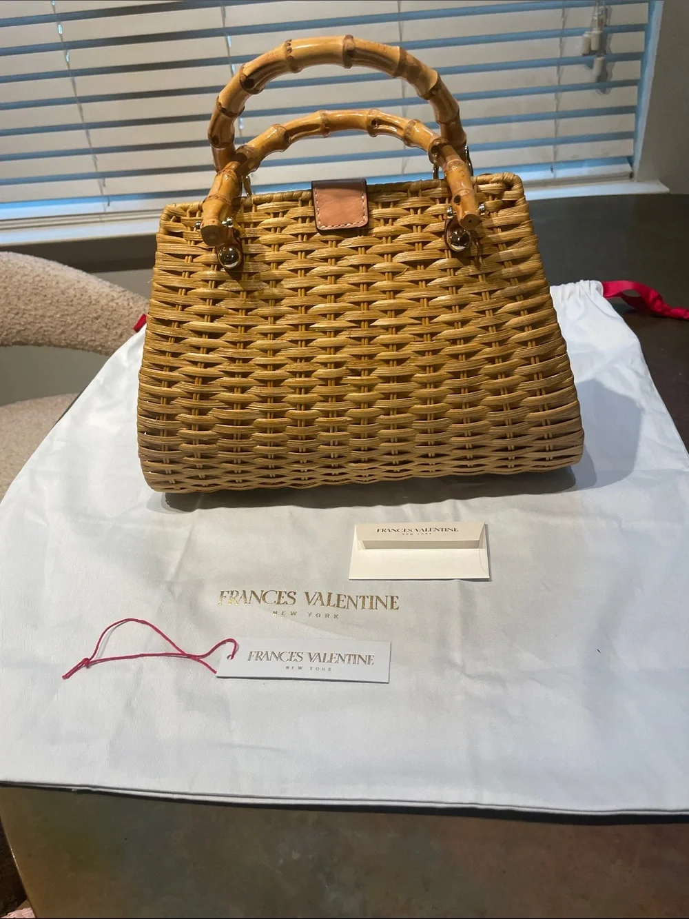 Frances Valentine Rooster Wicker Top-Handle in color toast